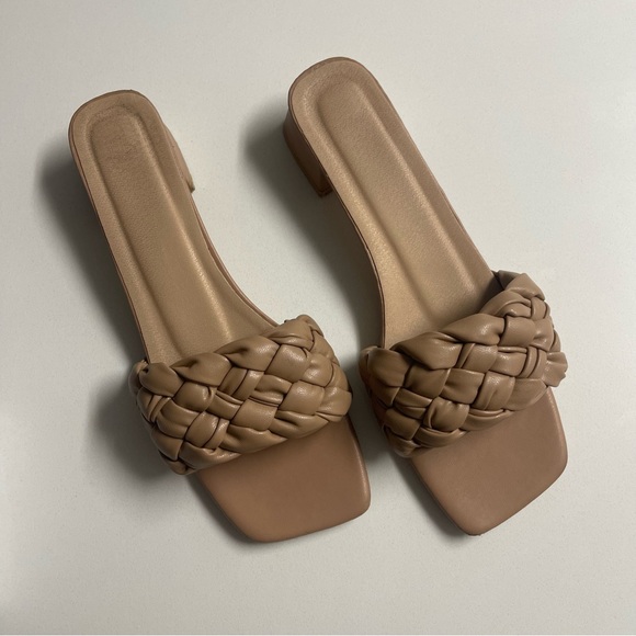 Nude Apricot Braided Design Chunky Mules Open Toe Sandals Women's Size 8.5 - Picture 3 of 8